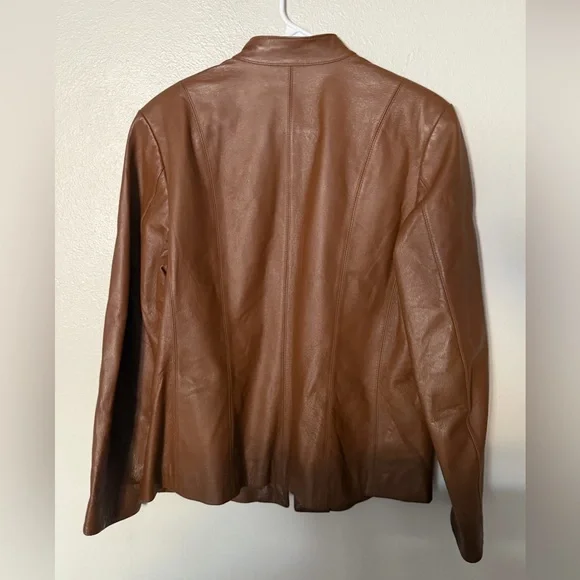 Coldwater Creek Brown Leather Biker Jacket Women’s Medium EUC - Picture 3 of 4